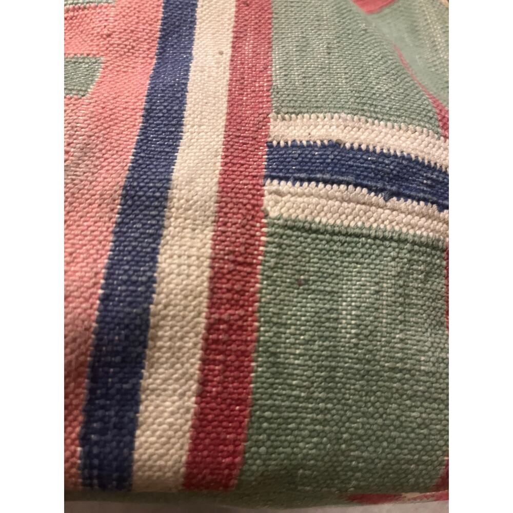 Vintage Kilim or Southwest-style woven bag with leather trim. - Picture 2 of 6